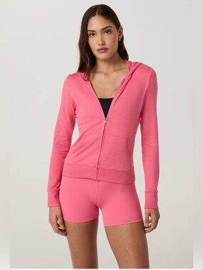 Vuori Halo Mini Full Zip Hoodie Long Sunset Pink Heather Medium Loungewear